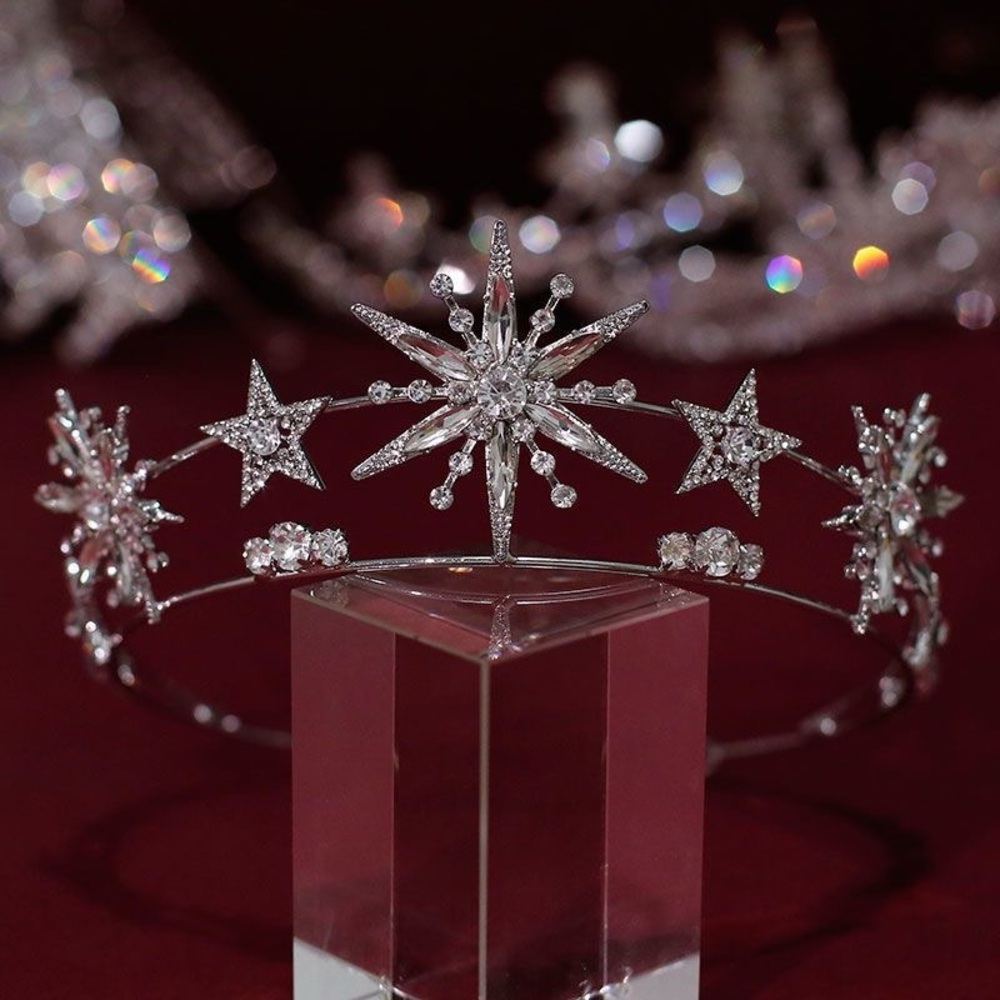 Star tiara crown wedding silver crystal headpiece cute princess